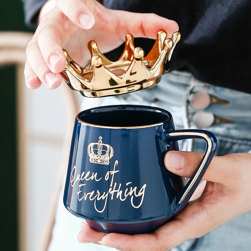Coffee Mug Ceramic Crown Lid & Spoon Set