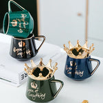 Coffee Mug Ceramic Crown Lid & Spoon Set