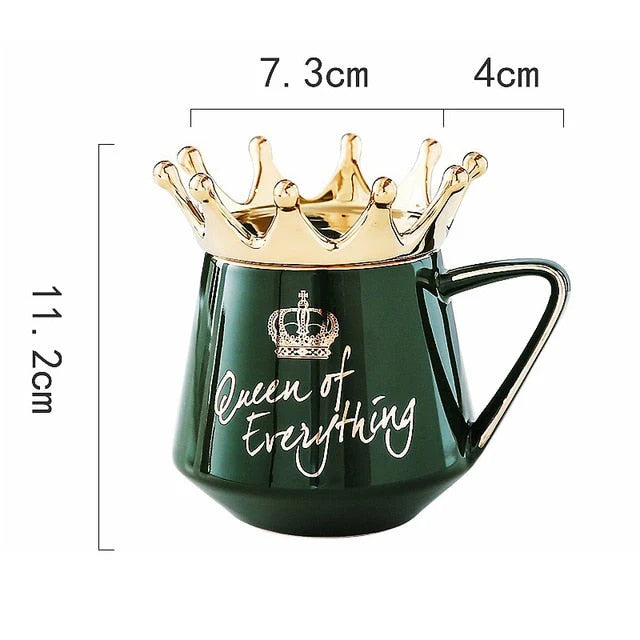 Coffee Mug Ceramic Crown Lid & Spoon Set