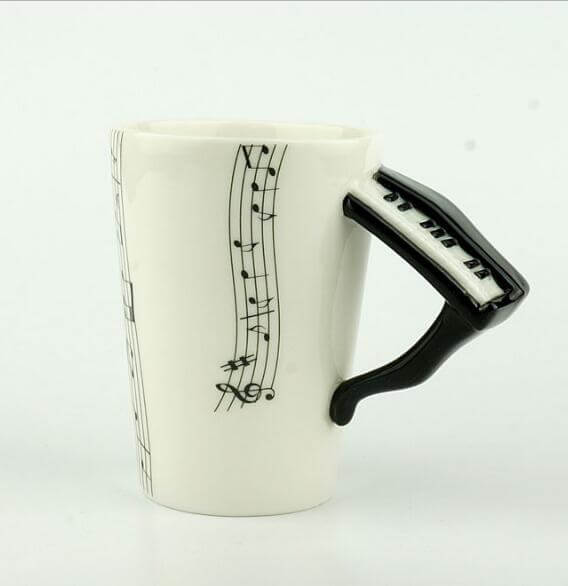 Coffee Mug Ceramic Guitar Design & Musical Notes