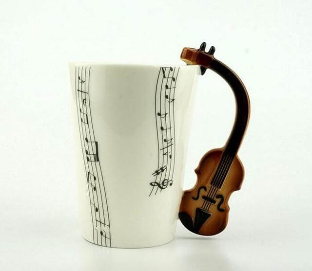 Coffee Mug Ceramic Guitar Design & Musical Notes