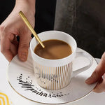 Coffee Mug Ceramic Stainless Steel Reflective Design 10.1 Oz