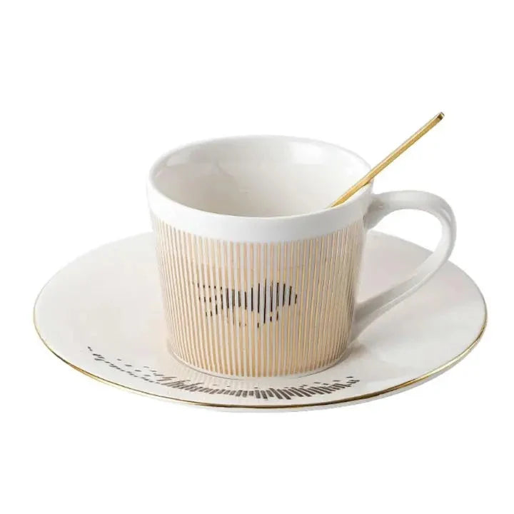 Coffee Mug Ceramic Stainless Steel Reflective Design 10.1 Oz
