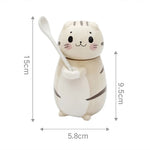 Coffee Mug Lucky Cat Design Ceramic Lid & Spoon
