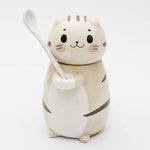 Coffee Mug Lucky Cat Design Ceramic Lid & Spoon