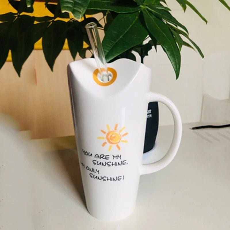 Coffee Mug Porcelain Ceramic 15.2 Oz With Straw
