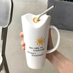 Coffee Mug Porcelain Ceramic 15.2 Oz With Straw