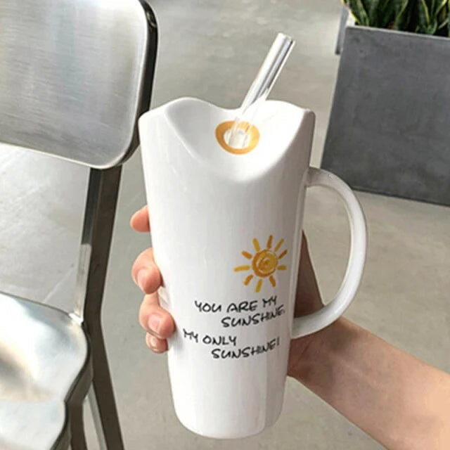 Coffee Mug Porcelain Ceramic 15.2 Oz With Straw