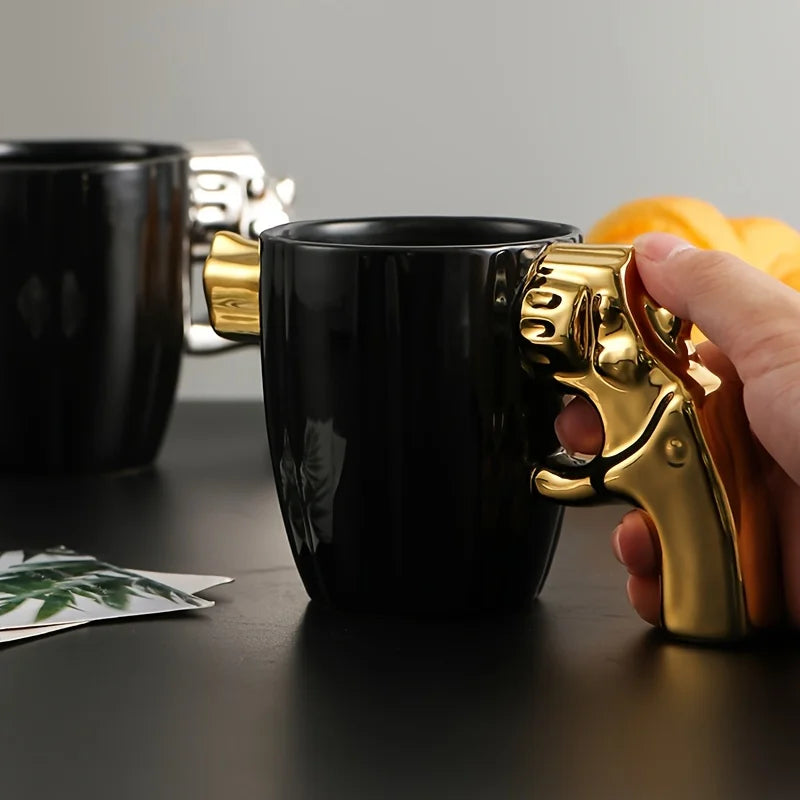 Coffee Mug Porcelain Ceramic Revolver Grip 11.8 Oz