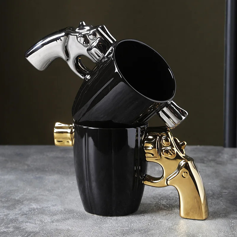 Coffee Mug Porcelain Ceramic Revolver Grip 11.8 Oz