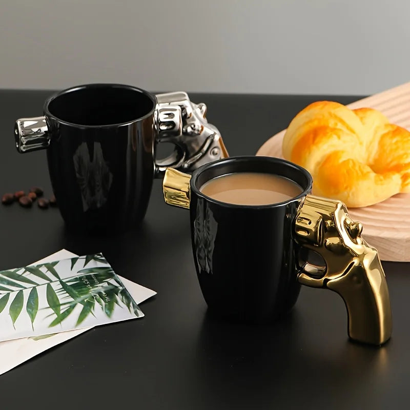 Coffee Mug Porcelain Ceramic Revolver Grip 11.8 Oz