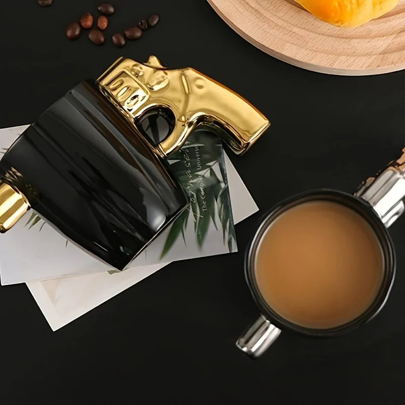 Coffee Mug Porcelain Ceramic Revolver Grip 11.8 Oz