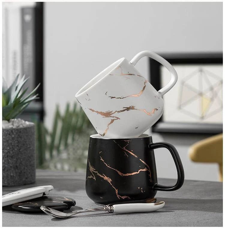 Coffee Mug Set Porcelain Marble Design