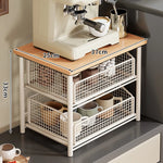 Coffee Organizer Wooden Top Two Slide-Out Mesh Baskets