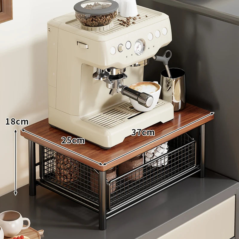 Coffee Organizer Wooden Top Two Slide-Out Mesh Baskets