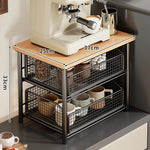 Coffee Organizer Wooden Top Two Slide-Out Mesh Baskets