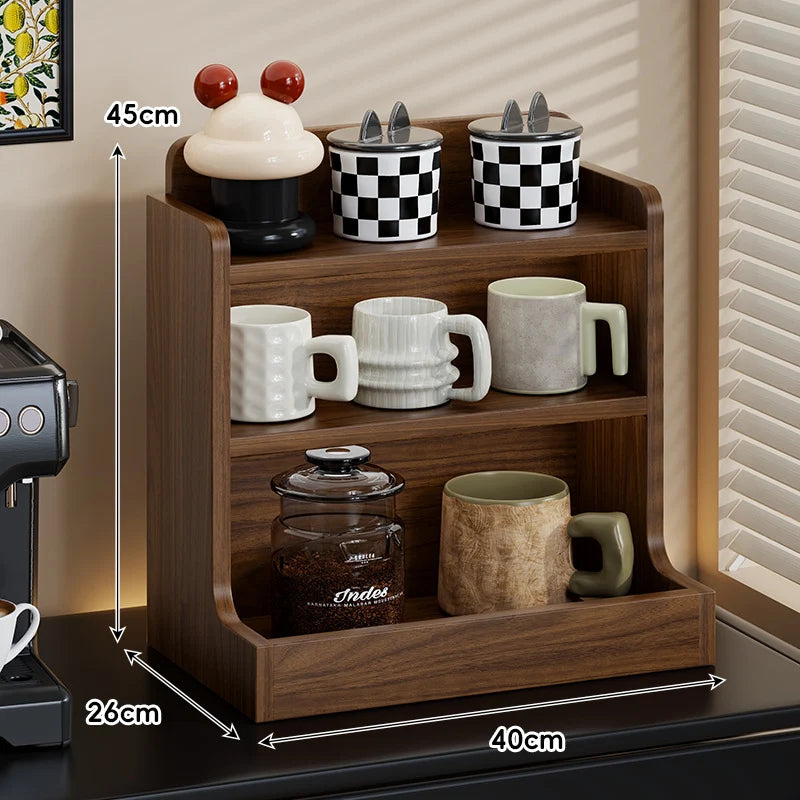 Coffee Station Organizer Three-Tier Engineered Wood Countertop Shelf