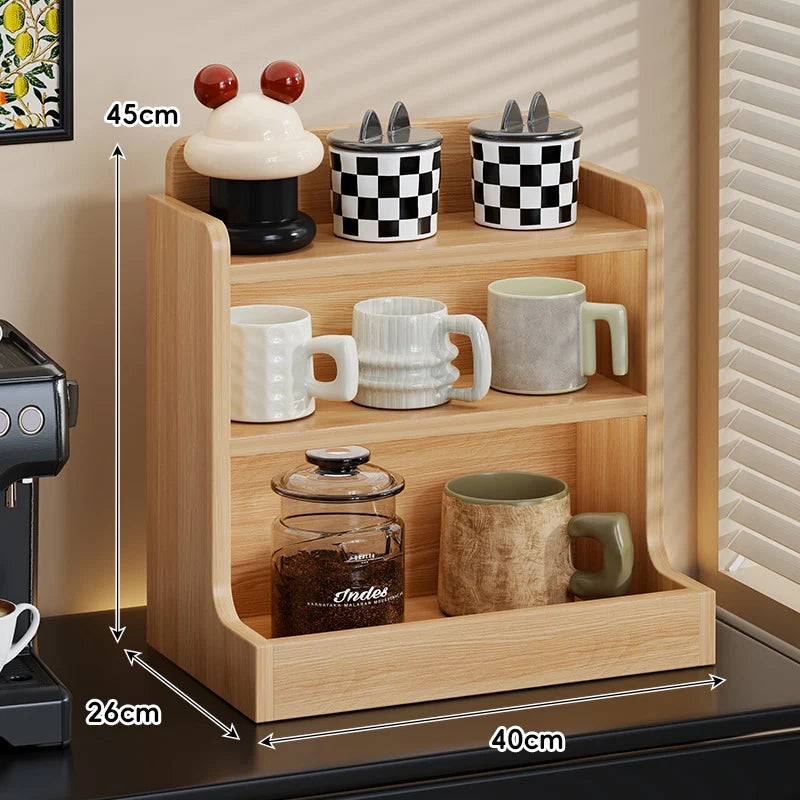Coffee Station Organizer Three-Tier Engineered Wood Countertop Shelf