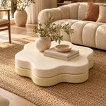 Coffee Table Flower-Shaped Rotating Extendable Top Built-In Shelf