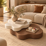 Coffee Table Flower-Shaped Rotating Extendable Top Built-In Shelf