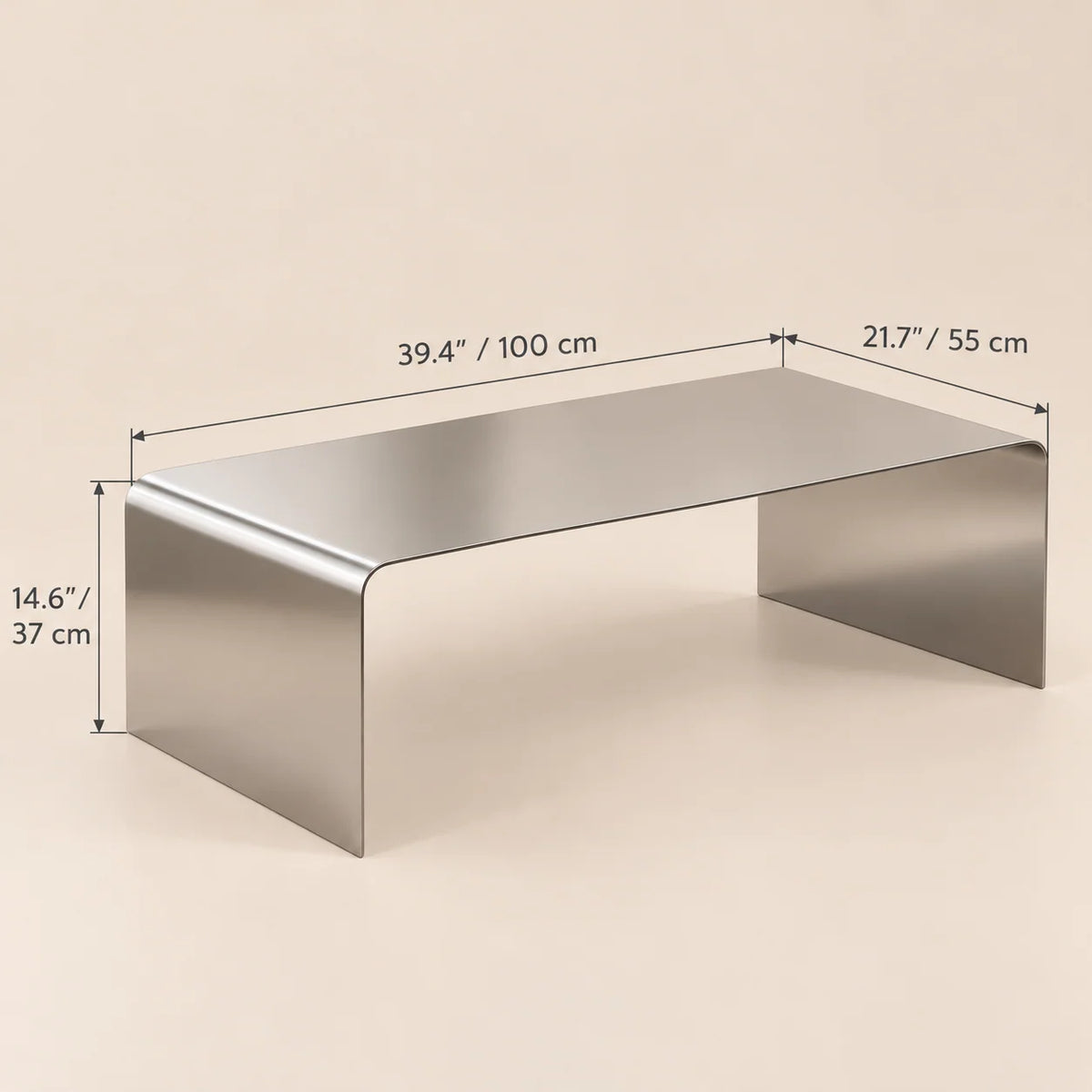 Coffee Table Polished Stainless Steel Waterfall Design 550 lb Capacity