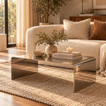 Coffee Table Polished Stainless Steel Waterfall Design 550 lb Capacity