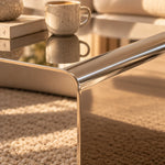 Coffee Table Polished Stainless Steel Waterfall Design 550 lb Capacity
