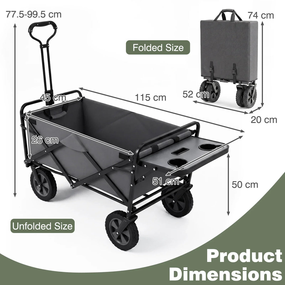 Collapsible Wagon Adjustable Handle 331 Lb Capacity