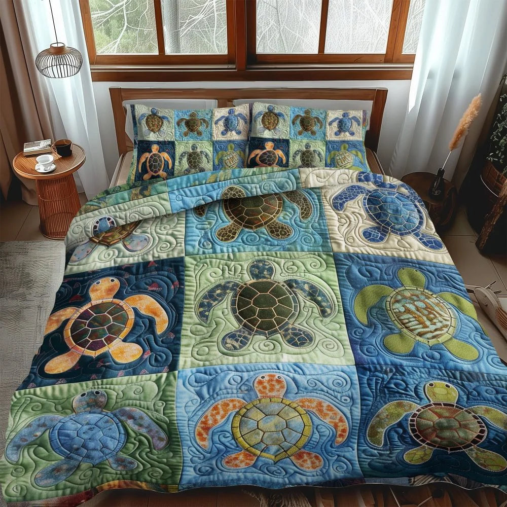 Comforter Set Quilted Ocean Wave Reversible Hypoallergenic