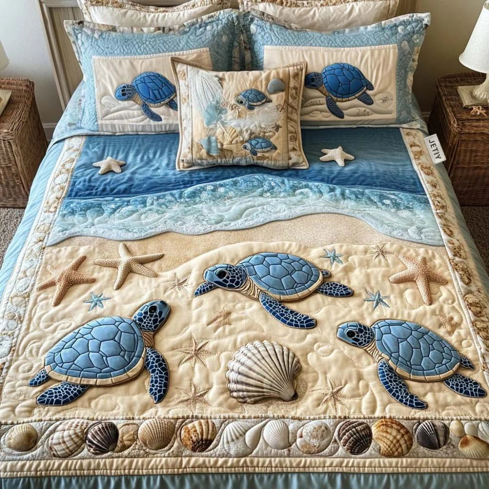 Comforter Set Quilted Ocean Wave Reversible Hypoallergenic