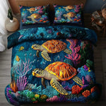 Comforter Set Quilted Ocean Wave Reversible Hypoallergenic