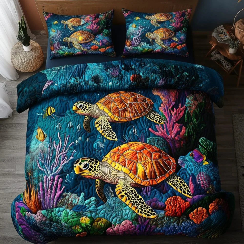 Comforter Set Quilted Ocean Wave Reversible Hypoallergenic