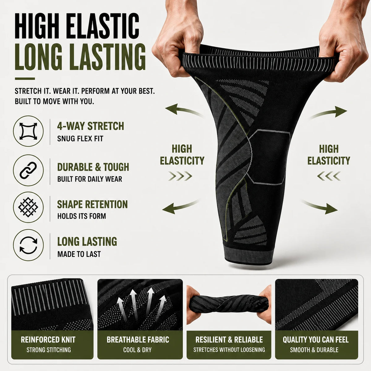 Compression Leg Sleeve Full-Leg Coverage Silicone Grip Band
