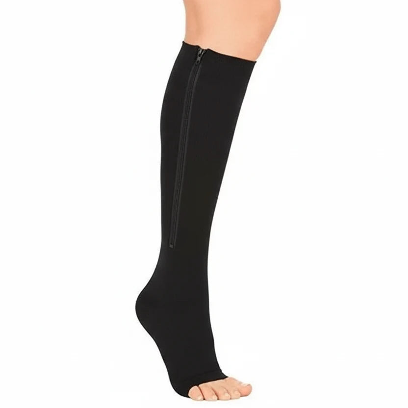 Compression Socks Graduated 20–30 mmHg Zippered Knee-High Open-Toe