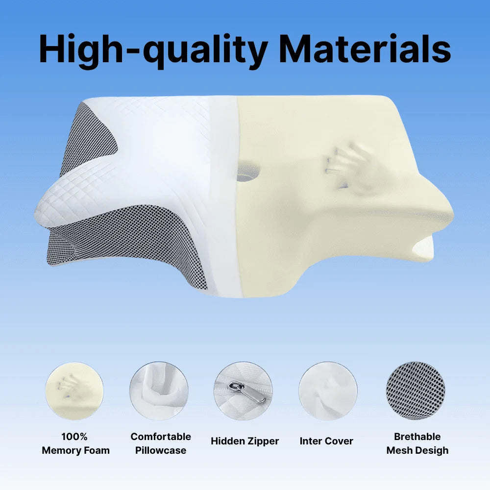 Contour Memory Foam Pillow Ergonomic Neck Support Removable Cover