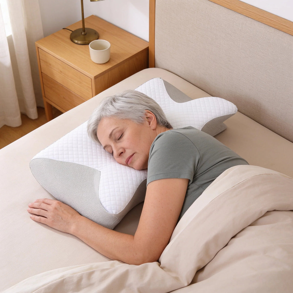 Contour Neck Pillow Memory Foam Dual-Height Washable Cover