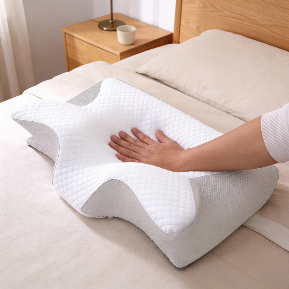 Contour Neck Pillow Memory Foam Dual-Height Washable Cover