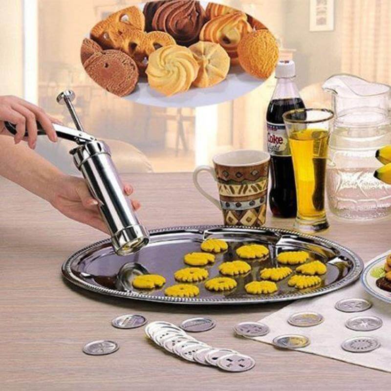 Cookie Press Stainless Steel 20 Molds 4 Nozzles