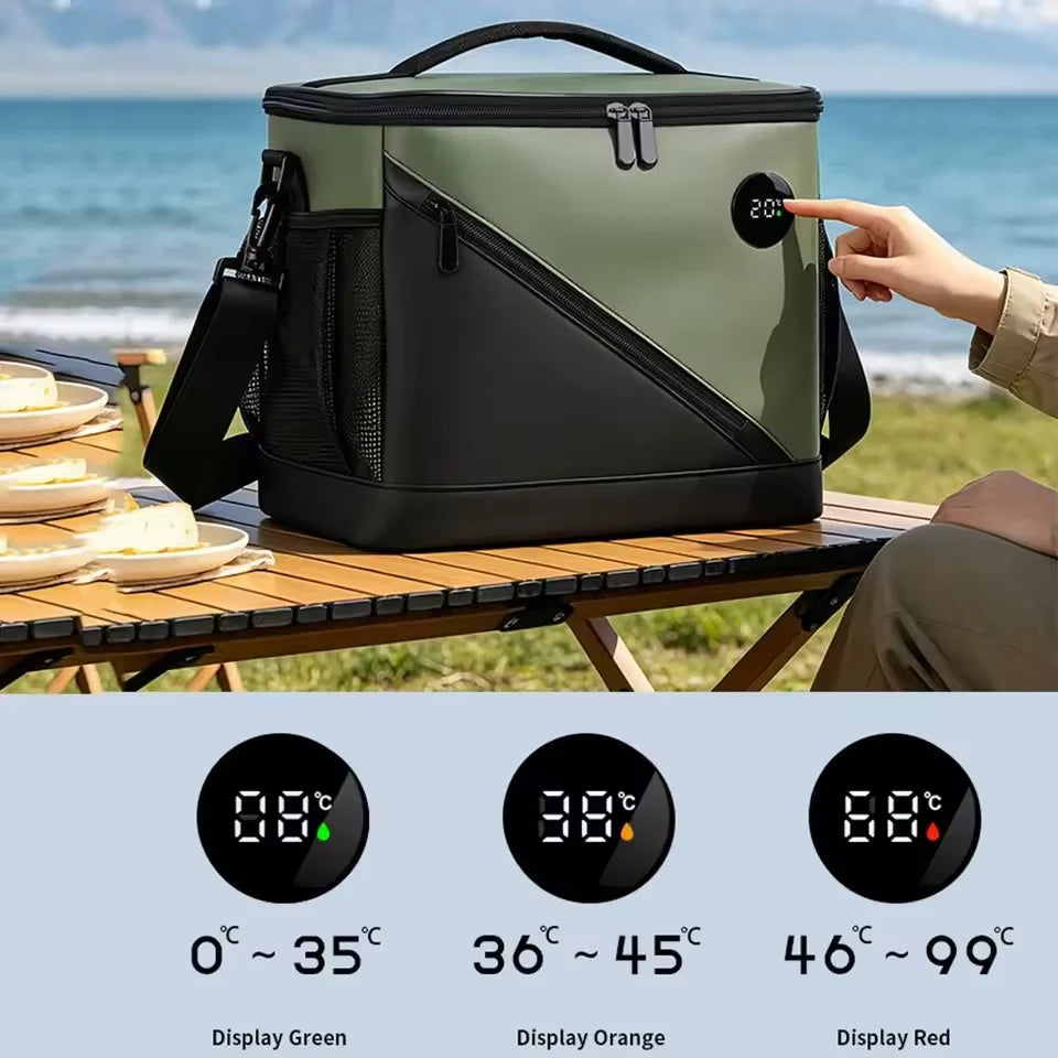 Cooler Tote Three-Layer Insulation Digital Temperature Display Adjustable Shoulder Strap