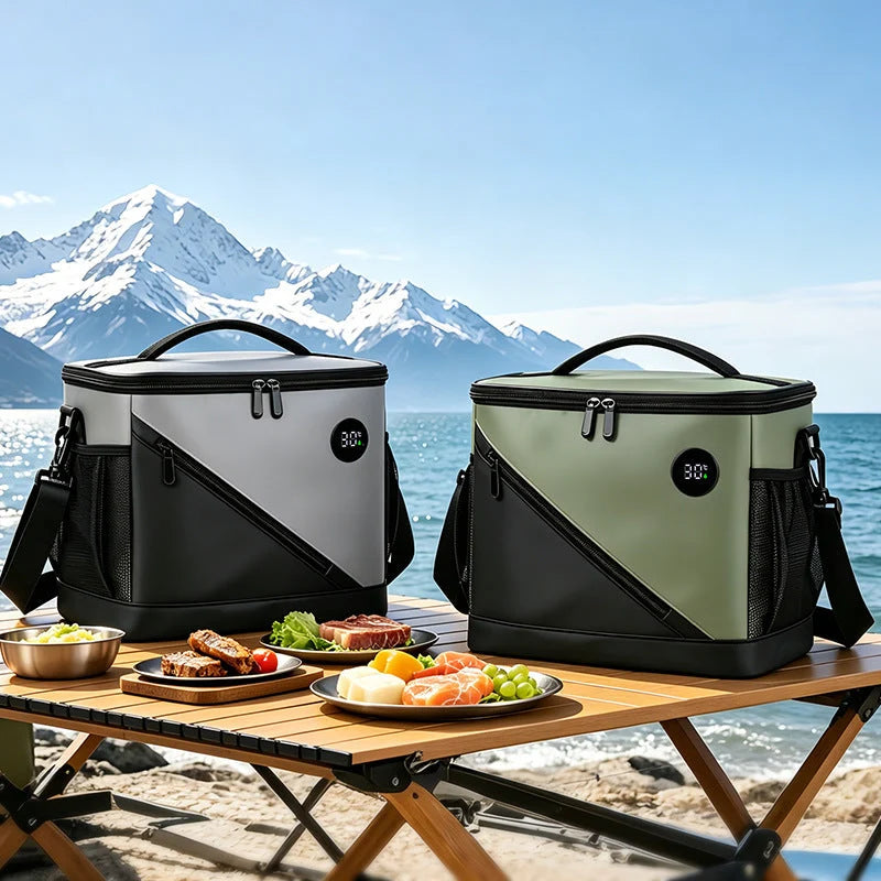Cooler Tote Three-Layer Insulation Digital Temperature Display Adjustable Shoulder Strap