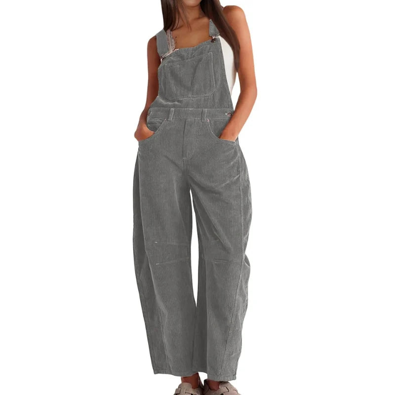 Corduroy Overalls Wide-Leg Adjustable Straps Side Pockets