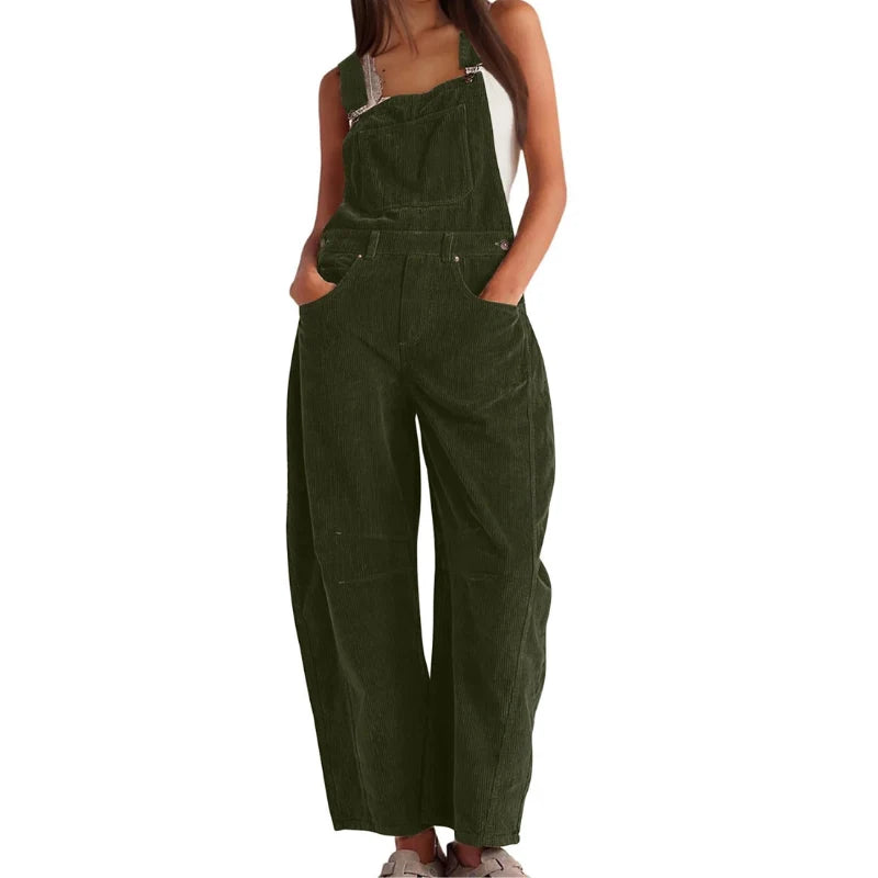 Corduroy Overalls Wide-Leg Adjustable Straps Side Pockets