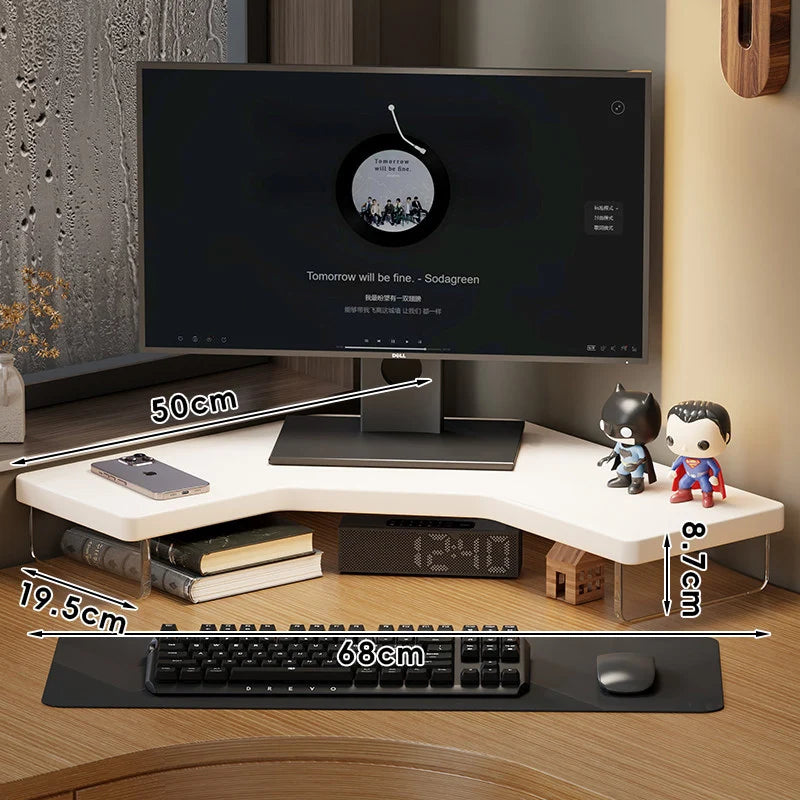 Corner Monitor Stand Under-Shelf Storage Cable Management