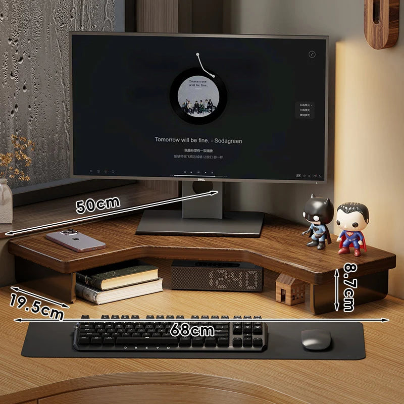 Corner Monitor Stand Under-Shelf Storage Cable Management