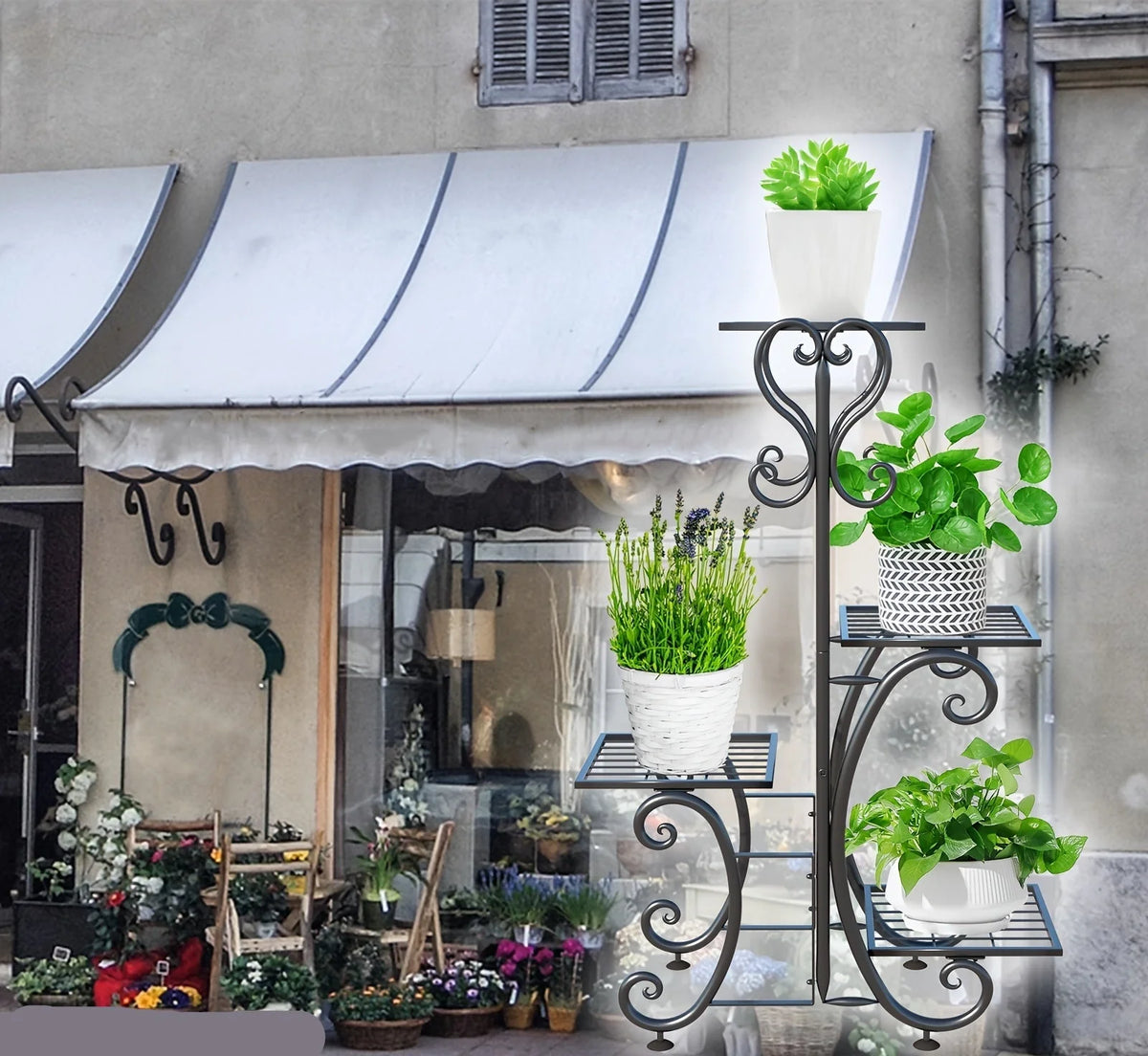 Corner Plant Stand 4-Tier Rust-Resistant Wrought Iron