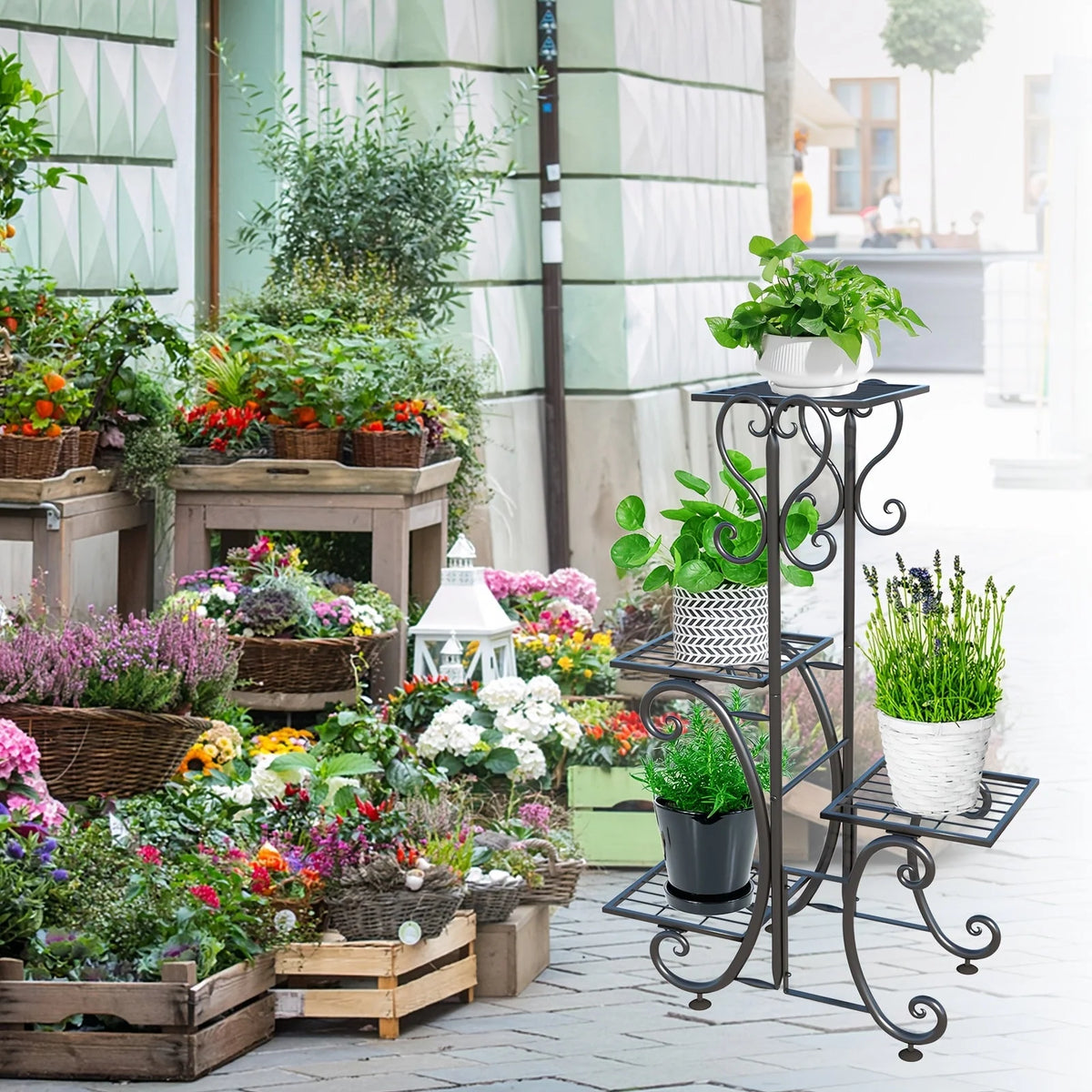 Corner Plant Stand 4-Tier Rust-Resistant Wrought Iron