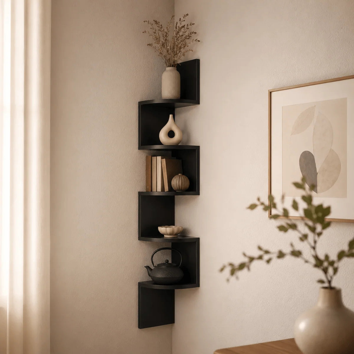 Corner Wall Shelf Multi-Tiered Space-Saving MDF