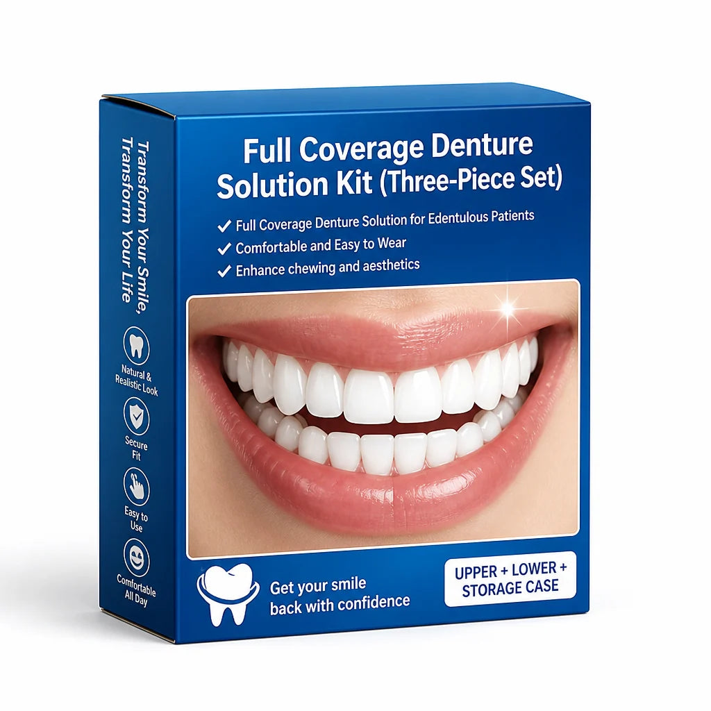 Cosmetic Denture Set Upper & Lower Natural-Looking 3-Piece Set