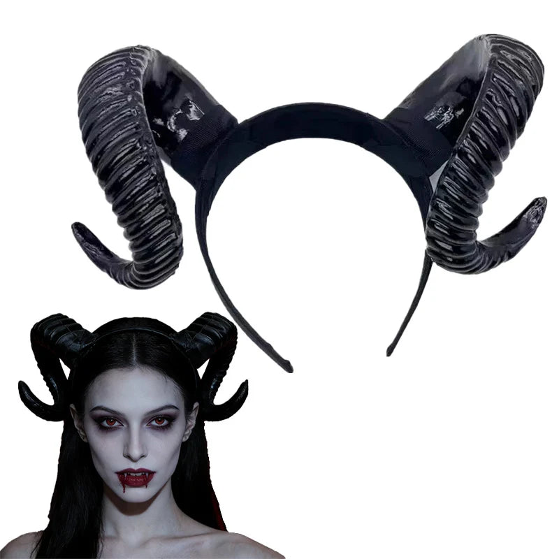 Costume Accessory Set Feathered Horn Headband & Lace Choker