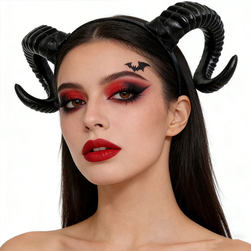 Costume Accessory Set Feathered Horn Headband & Lace Choker